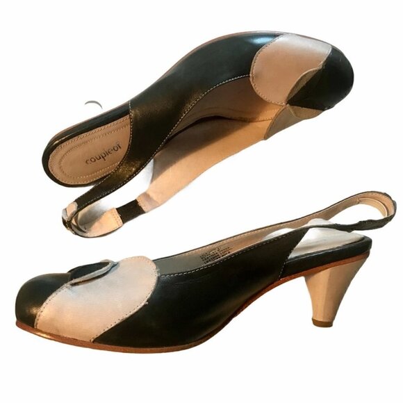 Parisian Chic Slingback Heels Vintage Inspired Leather Pumps Retro Office Chic - Picture 1 of 6